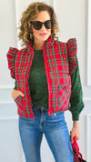 Chic Ruffled Plaid Vest-160 Jackets-JODIFL-Coastal Bloom Boutique, find the trendiest versions of the popular styles and looks Located in Indialantic, FL