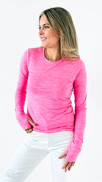 Essential Brushed Thumbpocket Tee- Pink-110 Long Sleeve Tops-Mono B-Coastal Bloom Boutique, find the trendiest versions of the popular styles and looks Located in Indialantic, FL