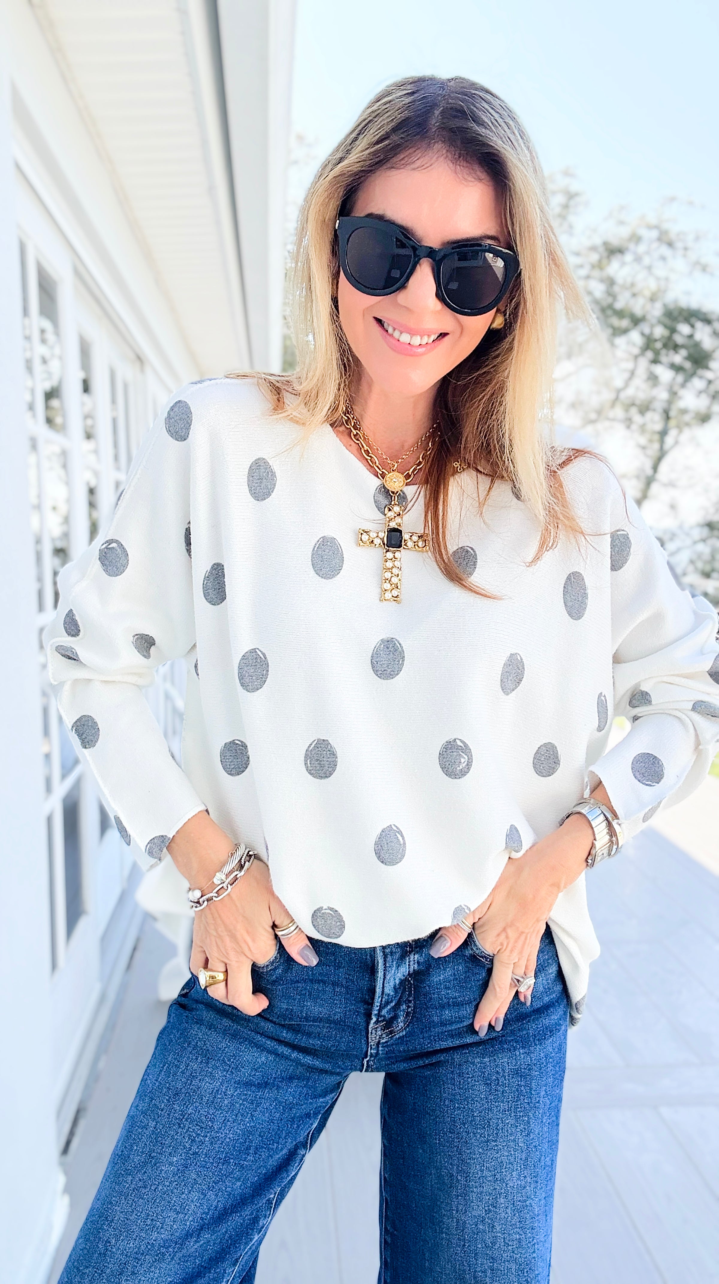 Shadow Dots Italian Milano Sweater-140 Sweaters-SORPRESA-Coastal Bloom Boutique, find the trendiest versions of the popular styles and looks Located in Indialantic, FL