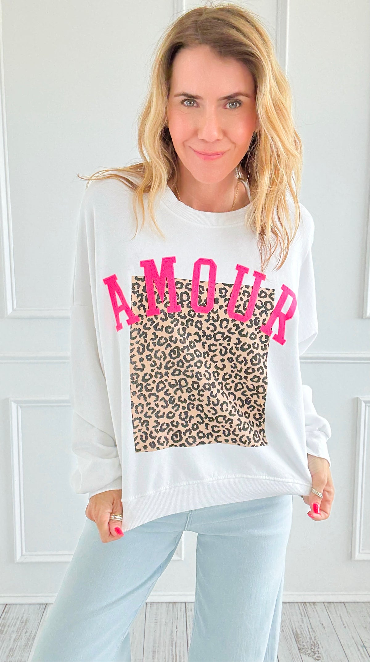 Love & Leopard Italian Sweatshirt-140 Sweaters-Italianissimo-Coastal Bloom Boutique, find the trendiest versions of the popular styles and looks Located in Indialantic, FL