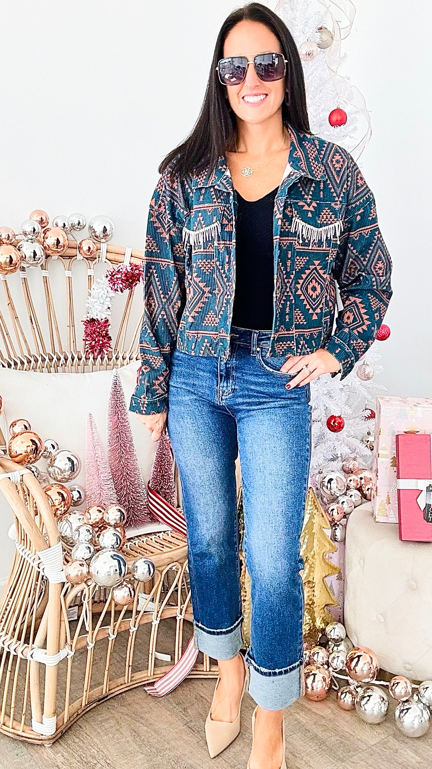 Boho Dazzle Corduroy Jacket-160 Jackets-Andree By Unit-Coastal Bloom Boutique, find the trendiest versions of the popular styles and looks Located in Indialantic, FL