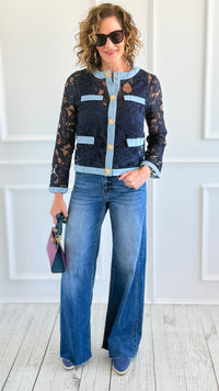 Colorblock Lace & Denim Jacket-160 Jackets-PASTEL DESIGN-Coastal Bloom Boutique, find the trendiest versions of the popular styles and looks Located in Indialantic, FL
