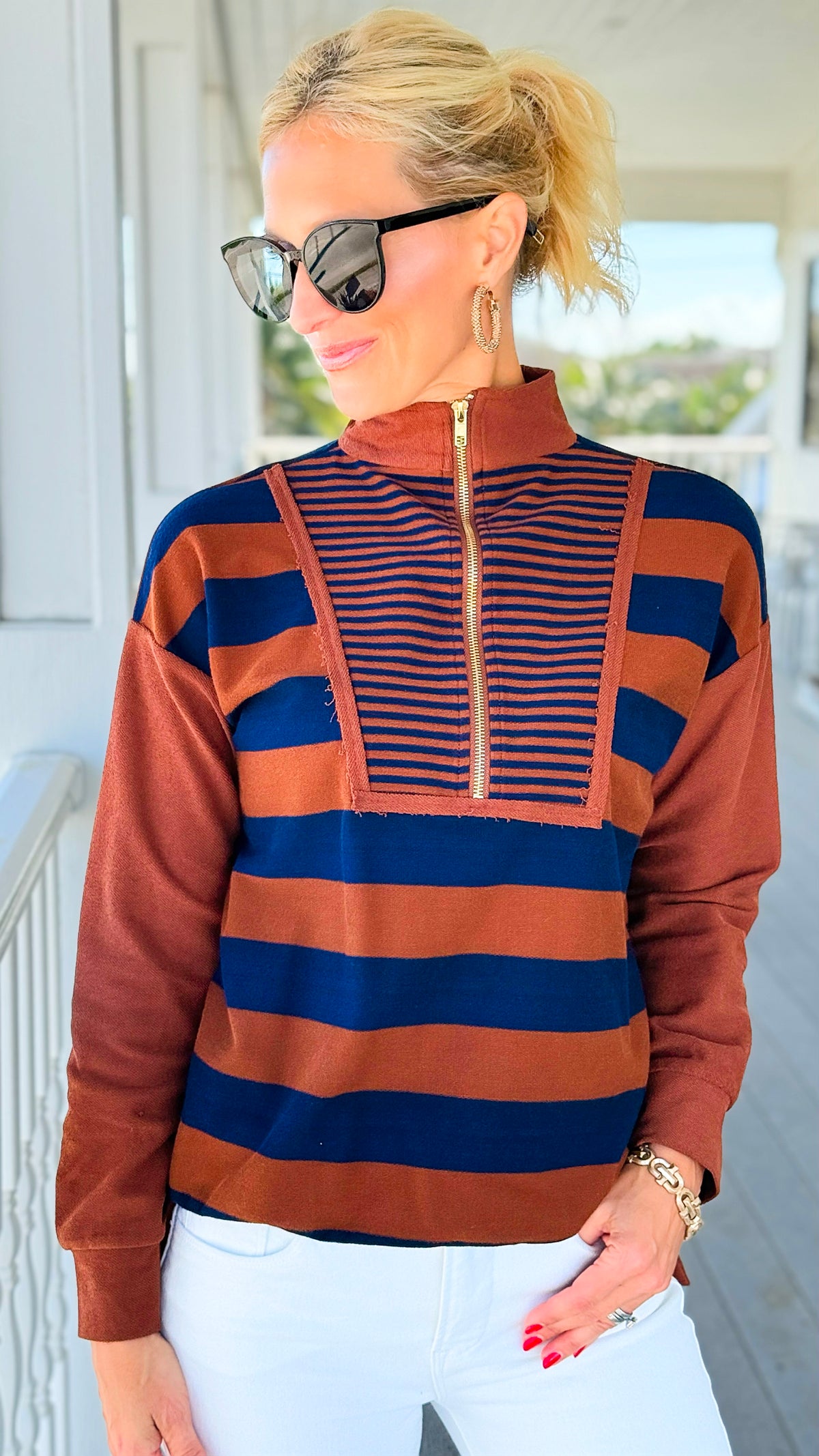 Varsity Lines Top-110 Long Sleeve Tops-Umgee-Coastal Bloom Boutique, find the trendiest versions of the popular styles and looks Located in Indialantic, FL
