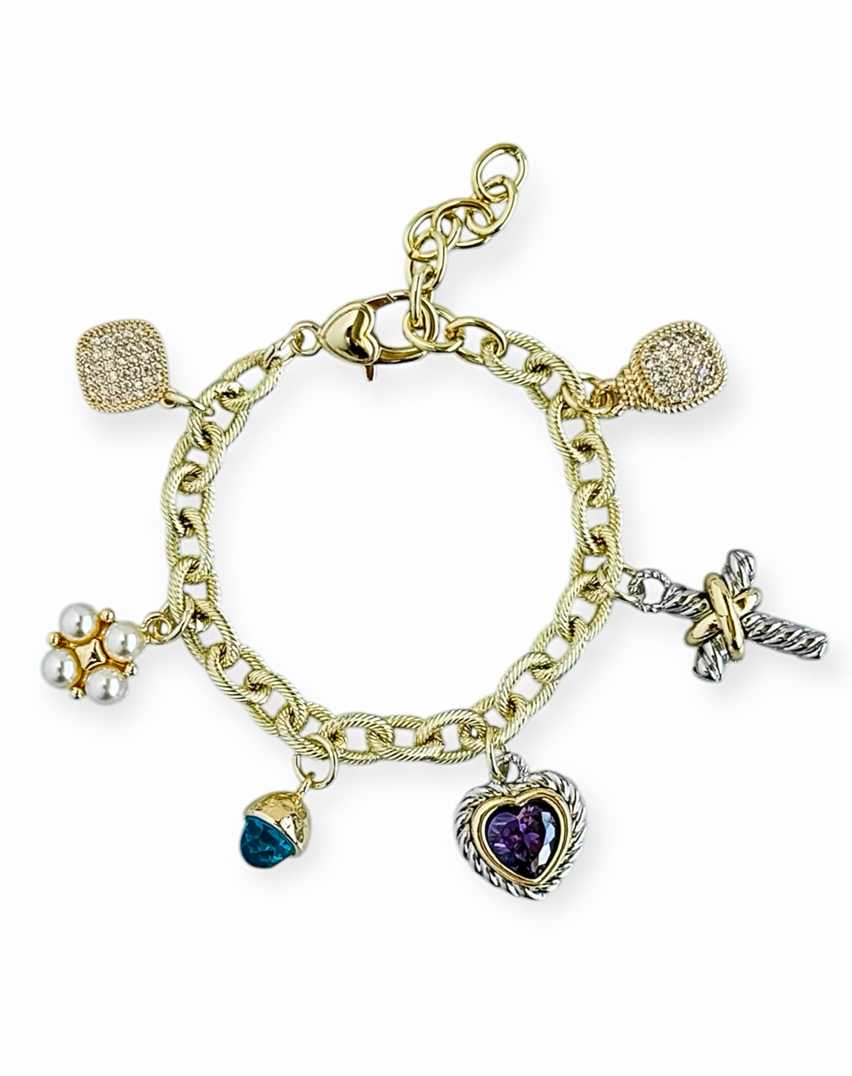 Hearts & Charms Link Bracelet-230 Jewelry-MILLENX ACCESORIES-Coastal Bloom Boutique, find the trendiest versions of the popular styles and looks Located in Indialantic, FL