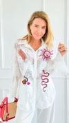 Lace Menagerie Italian Blouse- White-110 Long Sleeve Tops-TATTOO Z-Coastal Bloom Boutique, find the trendiest versions of the popular styles and looks Located in Indialantic, FL