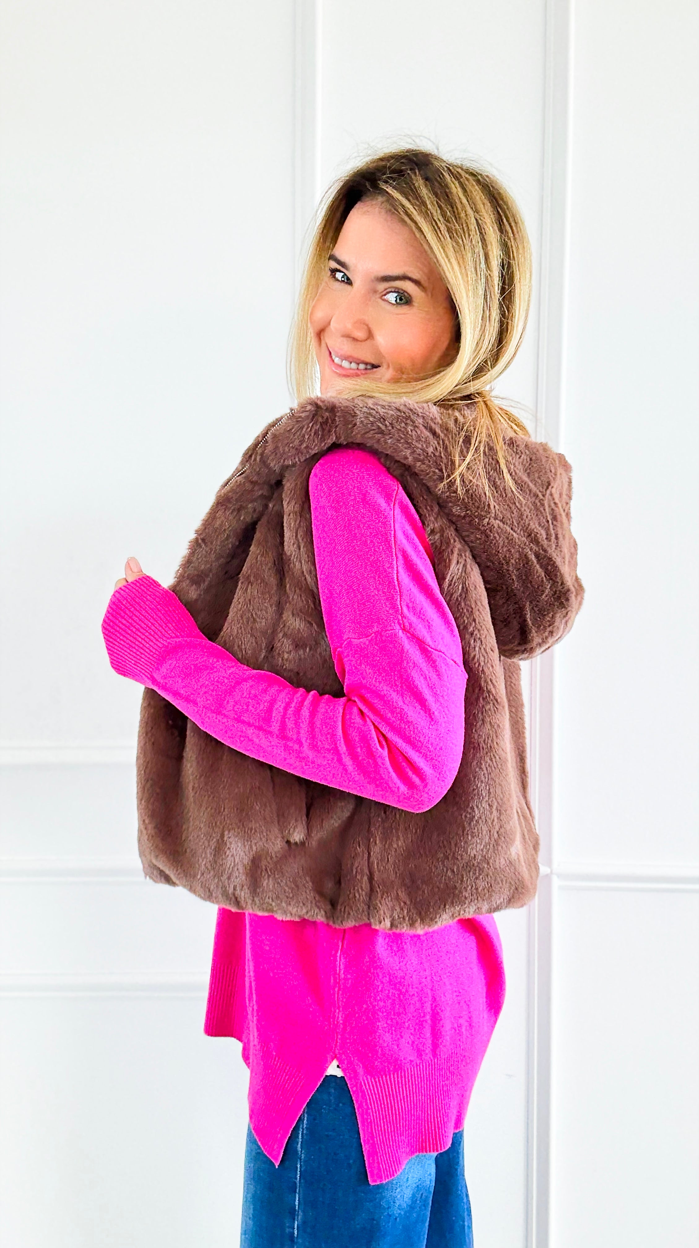 Winter Whisper Faux Fur Vest- Chocolate-160 Jackets-IRIS-Coastal Bloom Boutique, find the trendiest versions of the popular styles and looks Located in Indialantic, FL