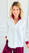Midnight Contrast Button Down Top - Ivory Wine-130 Long sleeve top-Must Have-Coastal Bloom Boutique, find the trendiest versions of the popular styles and looks Located in Indialantic, FL