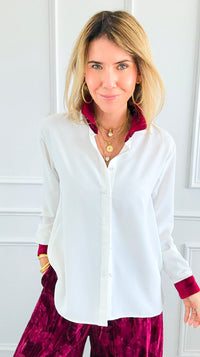 Midnight Contrast Button Down Top - Ivory Wine-130 Long sleeve top-Must Have-Coastal Bloom Boutique, find the trendiest versions of the popular styles and looks Located in Indialantic, FL