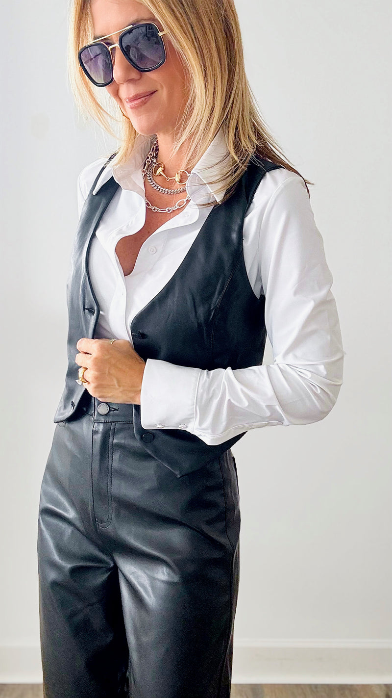 Classic Vegan Leather Vest-100 Sleeveless Tops-Vibrant M.i.U-Coastal Bloom Boutique, find the trendiest versions of the popular styles and looks Located in Indialantic, FL