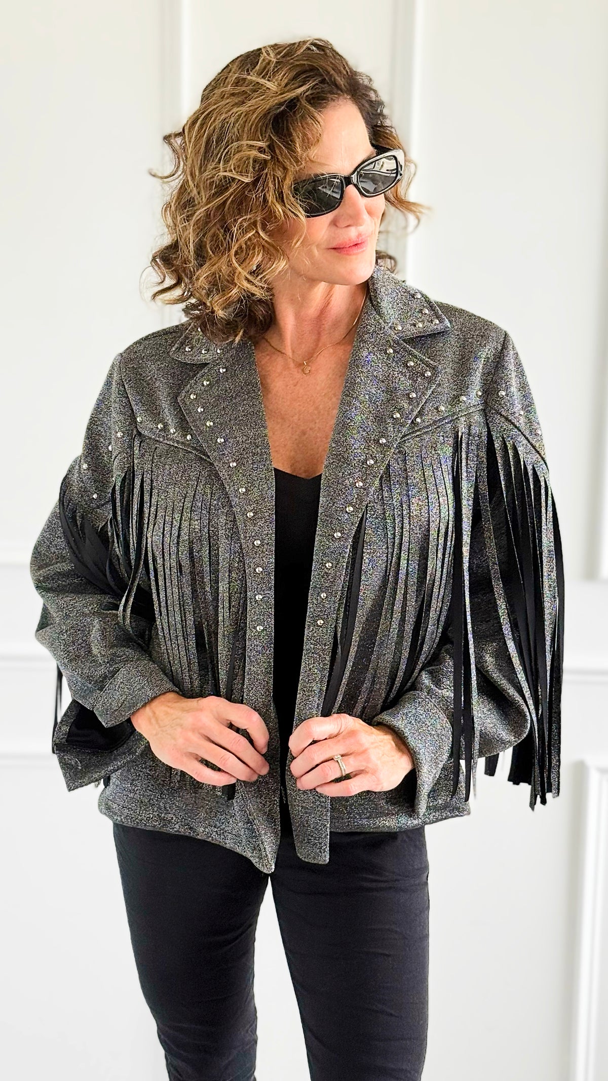 Aurora Luxe Fringe Italian Jacket-160 Jackets-TATTOO Z-Coastal Bloom Boutique, find the trendiest versions of the popular styles and looks Located in Indialantic, FL