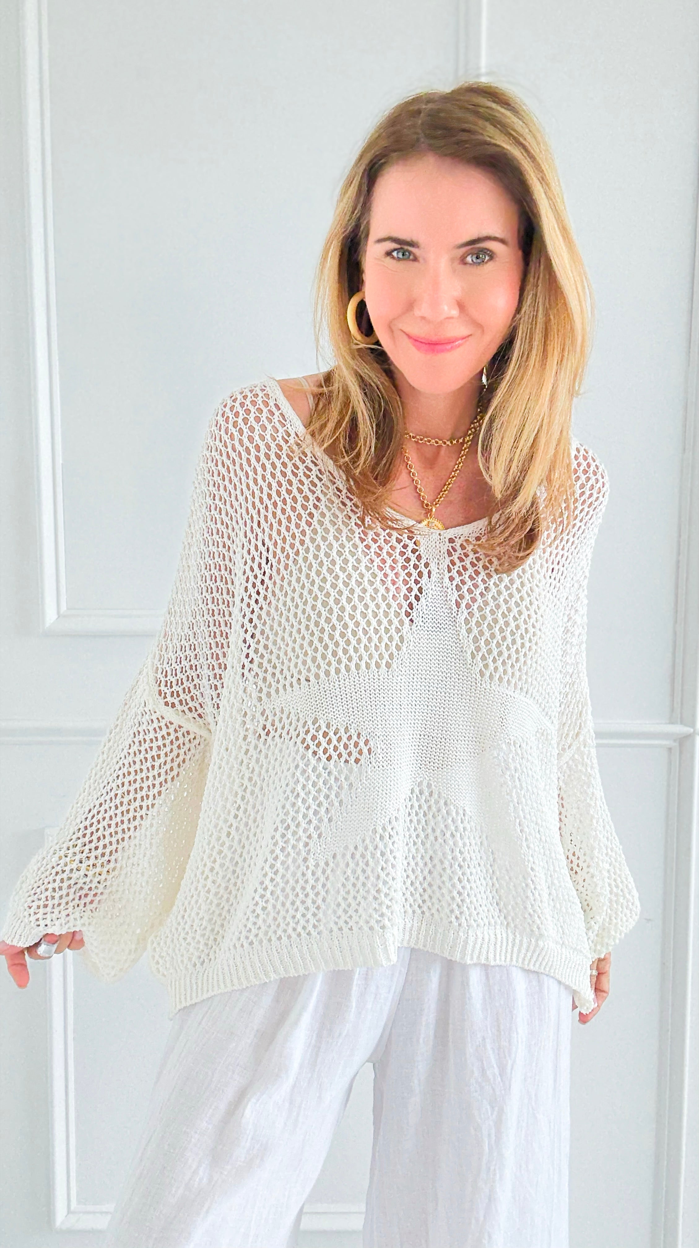 Star Power Italian Knit Sweater- Off White-140 Sweaters-SEÑORITA C-Coastal Bloom Boutique, find the trendiest versions of the popular styles and looks Located in Indialantic, FL
