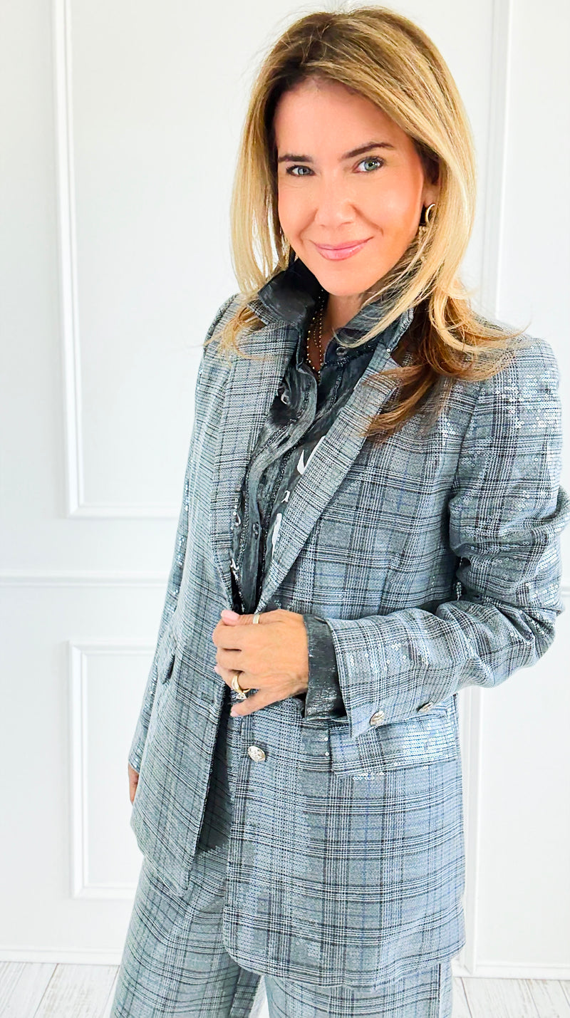 Disco Grid Sequin Blazer-160 Jackets-Fate BY LFD-Coastal Bloom Boutique, find the trendiest versions of the popular styles and looks Located in Indialantic, FL