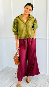 Evening Glow Flow Pant - Maroon-170 Bottoms-DOE AND RAE-Coastal Bloom Boutique, find the trendiest versions of the popular styles and looks Located in Indialantic, FL