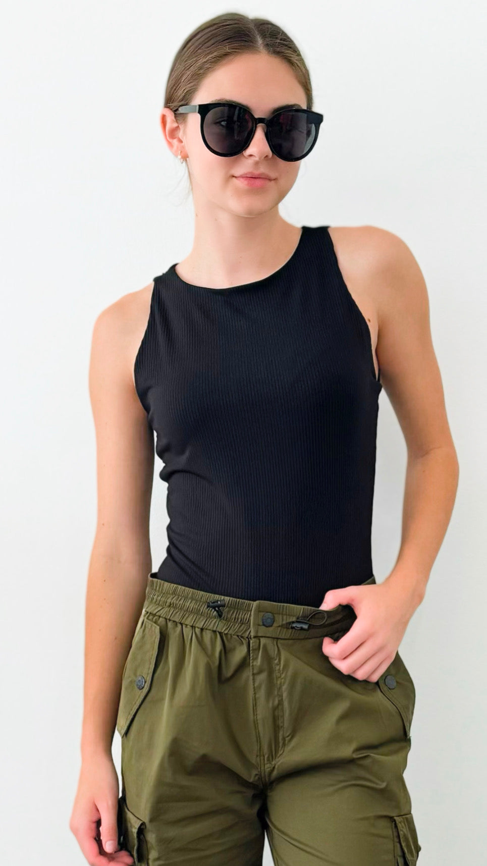 Sleeveless Double Layer Tank Bodysuit - Black-100 Sleeveless Tops-ShopIrisBasic-Coastal Bloom Boutique, find the trendiest versions of the popular styles and looks Located in Indialantic, FL