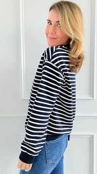 Nautical Stripe Sweatshirt-110 Long Sleeve Tops-English Factory-Coastal Bloom Boutique, find the trendiest versions of the popular styles and looks Located in Indialantic, FL