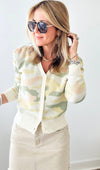Pastel Sage Camouflage Cardigan-130 Long Sleeve Tops-ROUSSEAU-Coastal Bloom Boutique, find the trendiest versions of the popular styles and looks Located in Indialantic, FL