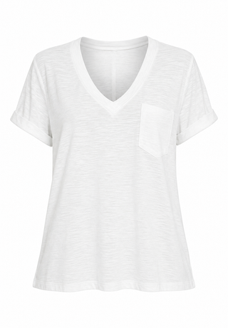 Slub Knit V-Neck Top - White