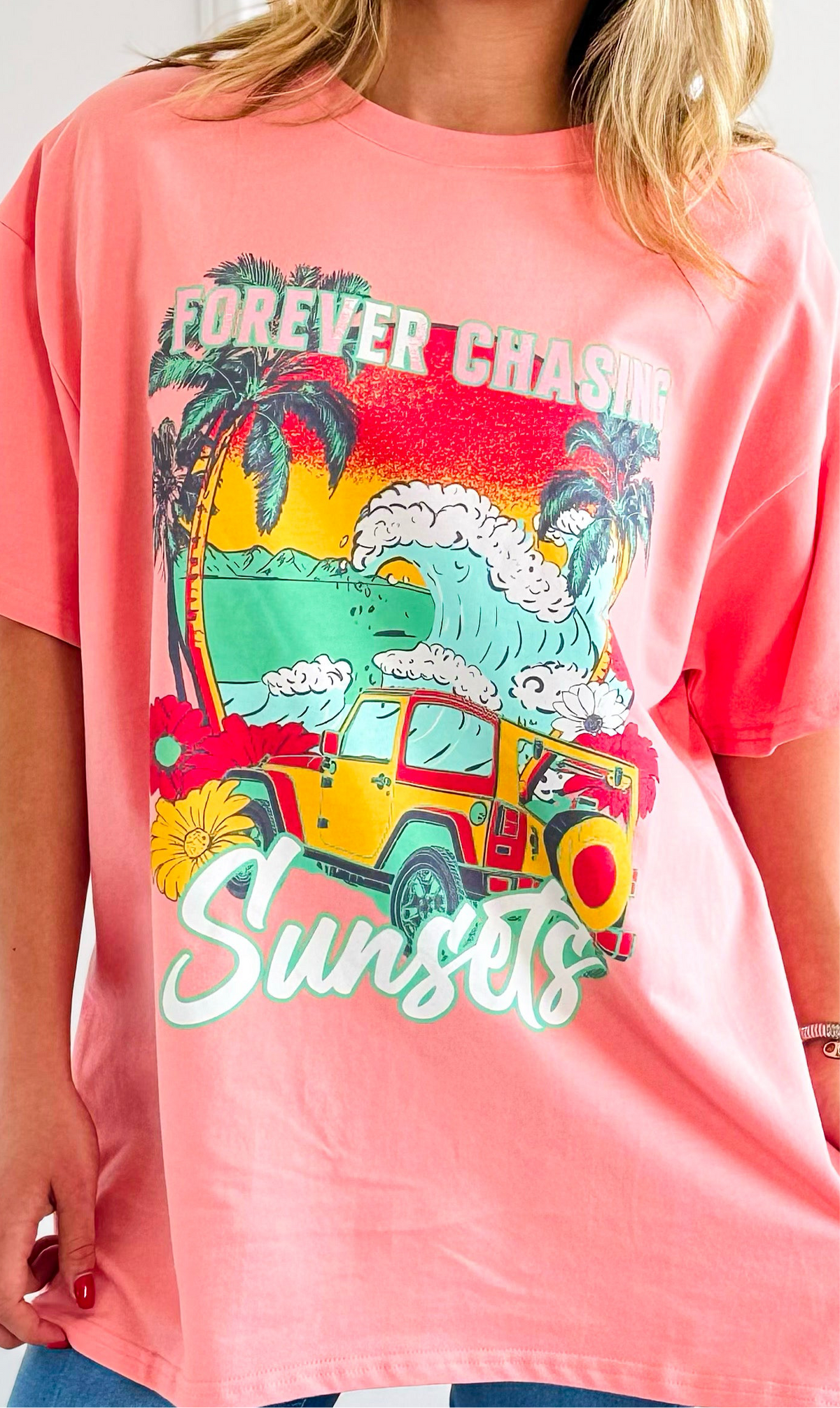 Chasing Sunsets Printed Top-110 Short Sleeve Tops-Peach Love California-Coastal Bloom Boutique, find the trendiest versions of the popular styles and looks Located in Indialantic, FL