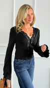 Sweet Seduction Plunge Top - Black-110 Long Sleeve Tops-7Mango7-Coastal Bloom Boutique, find the trendiest versions of the popular styles and looks Located in Indialantic, FL