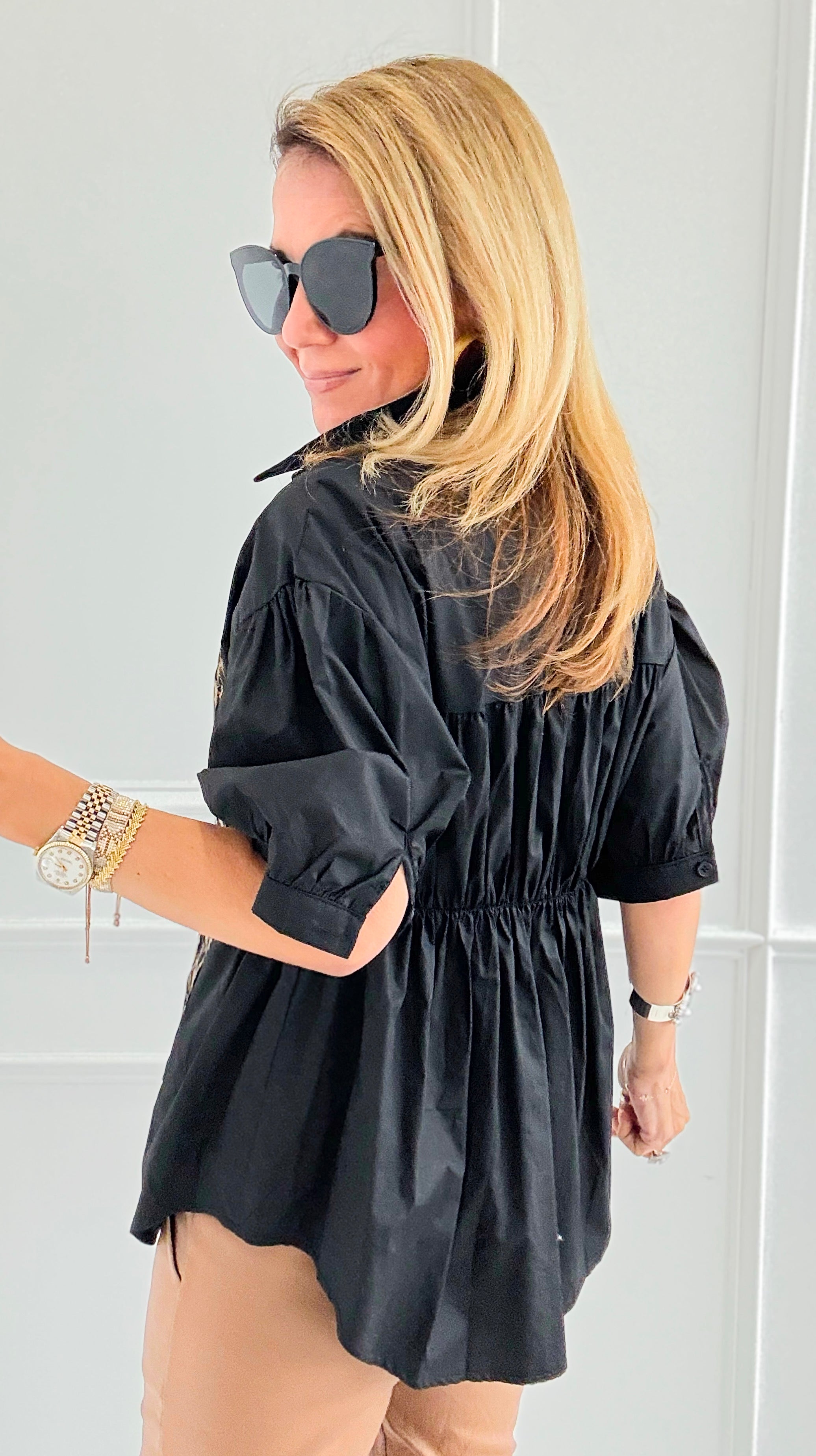 Run Wild Button-Up Blouse-Black-110 Short Sleeve Tops-7Mango7-Coastal Bloom Boutique, find the trendiest versions of the popular styles and looks Located in Indialantic, FL