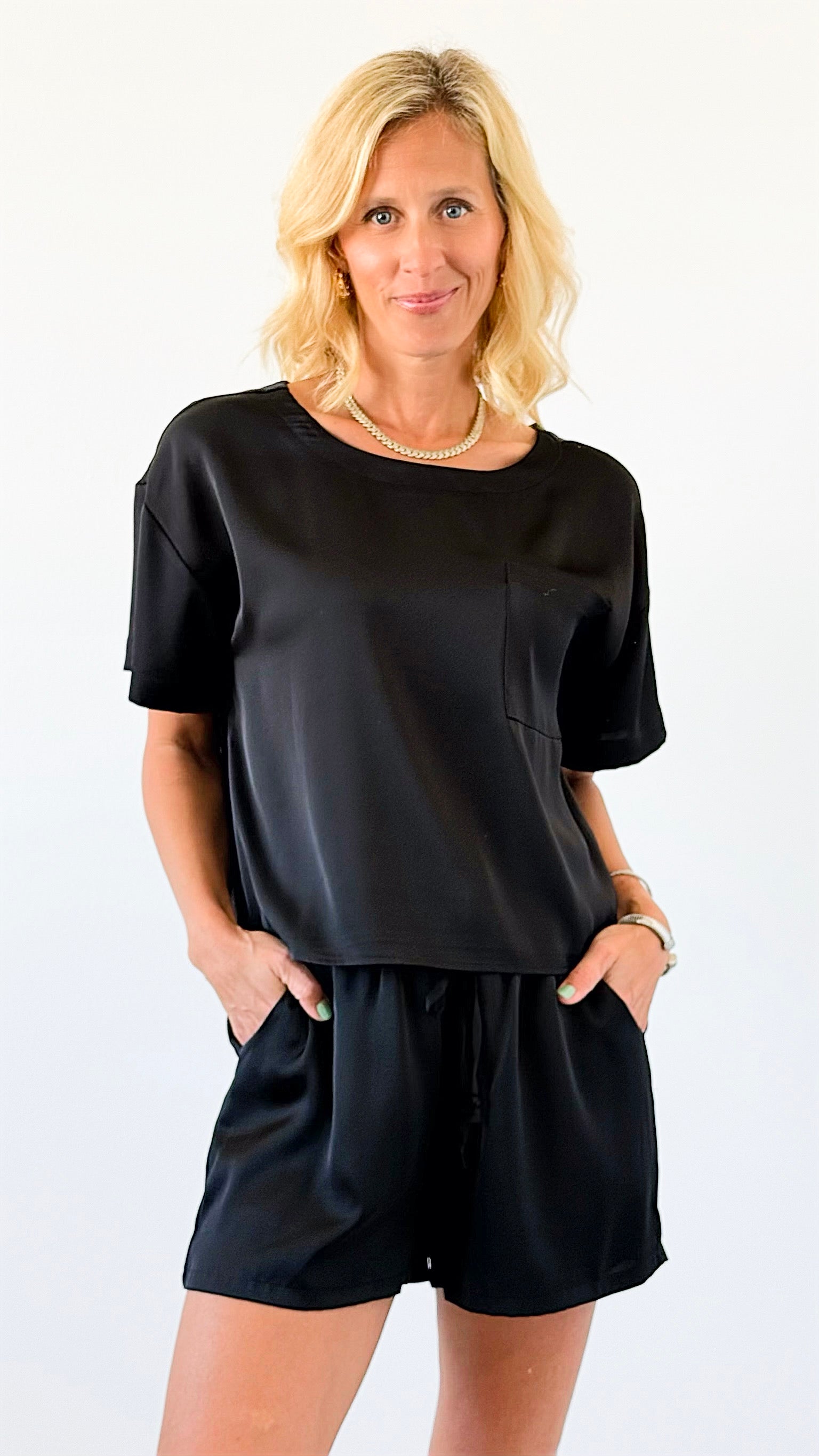 Luxe Lounge Satin Set - Black-210 Loungewear/sets-Jodifl-Coastal Bloom Boutique, find the trendiest versions of the popular styles and looks Located in Indialantic, FL