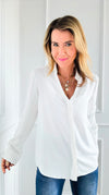 Luxe Essential Button Blouse Top - Off White-130 Long Sleeve Tops-Michel-Coastal Bloom Boutique, find the trendiest versions of the popular styles and looks Located in Indialantic, FL
