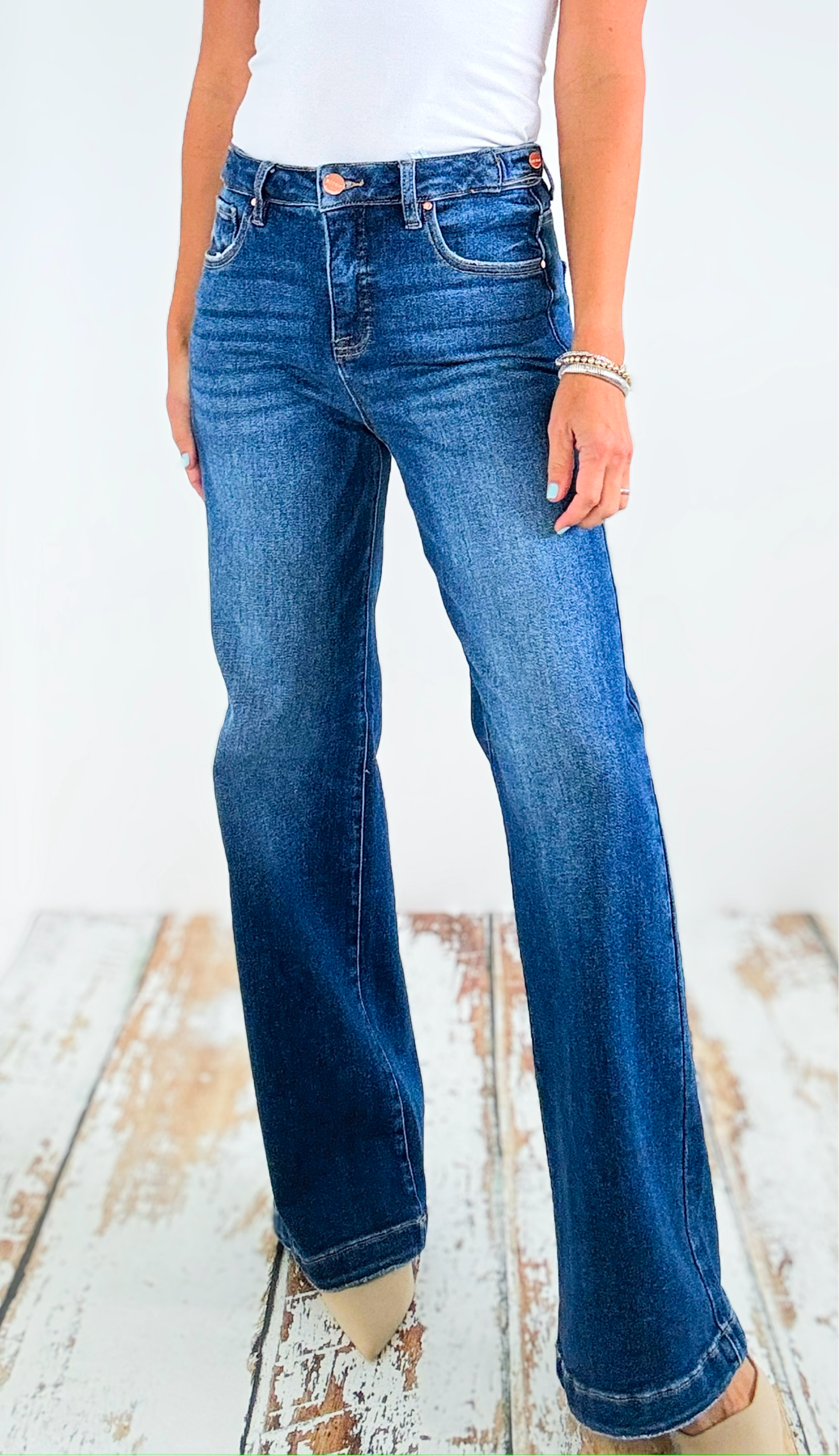 Adjustable High-Waisted Denim Pants-190 Denim-RISEN JEANS-Coastal Bloom Boutique, find the trendiest versions of the popular styles and looks Located in Indialantic, FL