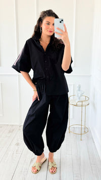 Sporty Chic Side Stripe Italian Jogger- Black