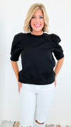 Puffed Sleeve Cotton Crewneck Top-100 Sleeveless Tops-entro-Coastal Bloom Boutique, find the trendiest versions of the popular styles and looks Located in Indialantic, FL