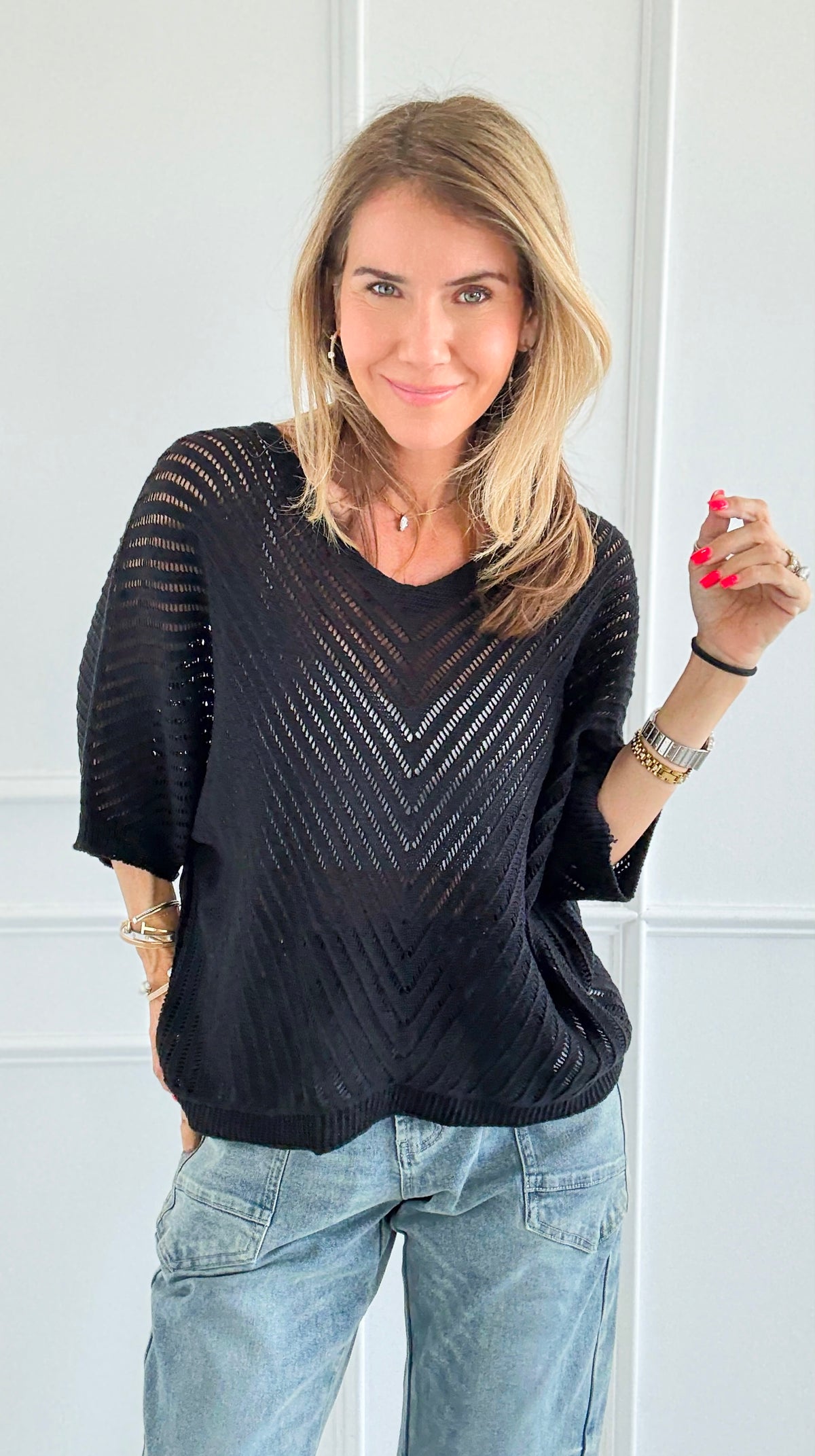 Capri Italian Knit Top- Black-140 Sweaters-Italianissimo-Coastal Bloom Boutique, find the trendiest versions of the popular styles and looks Located in Indialantic, FL