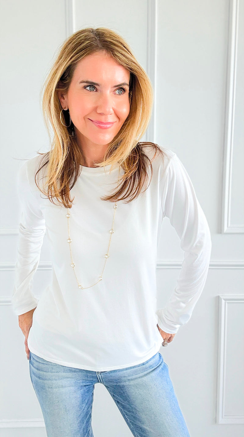 The Charlie Crew Neck Top - White-130 Long Sleeve Tops-EC COLLECTION INC-Coastal Bloom Boutique, find the trendiest versions of the popular styles and looks Located in Indialantic, FL