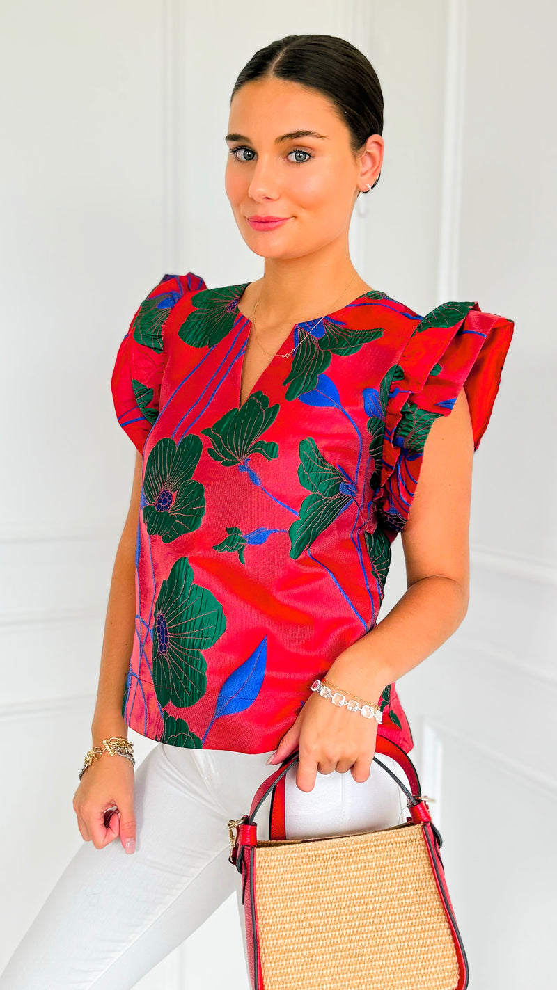 Garden Bloom Notch Neck Top-110 Short Sleeve Tops-JODIFL-Coastal Bloom Boutique, find the trendiest versions of the popular styles and looks Located in Indialantic, FL