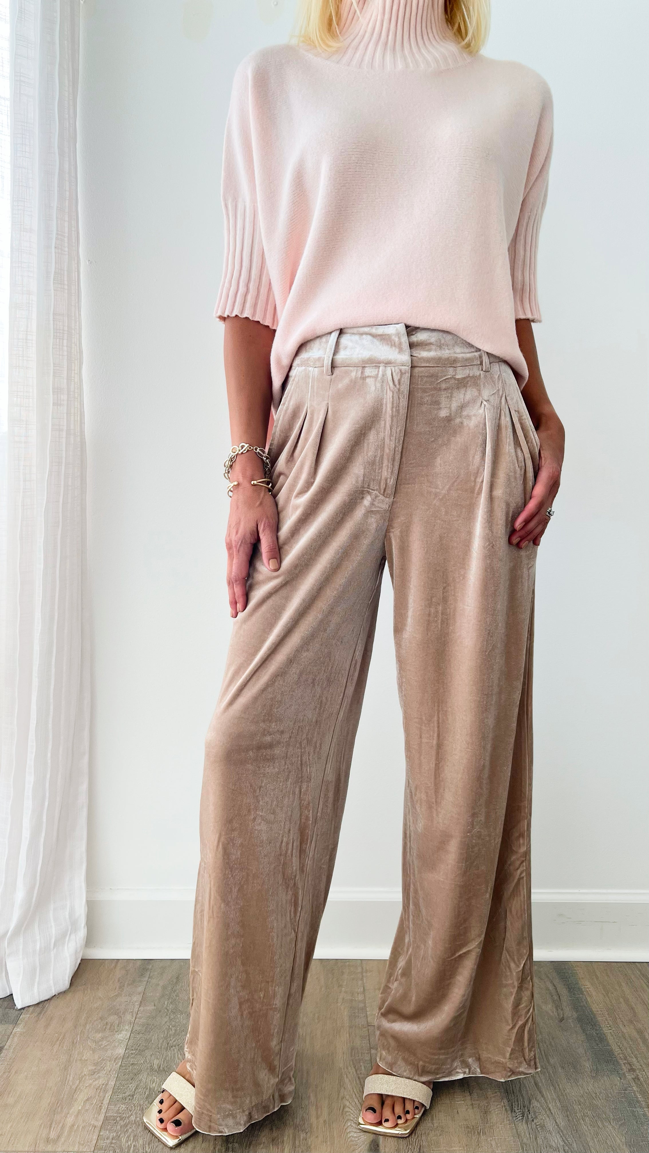 Wide Leg Velvet Pants - Taupe-170 Bottoms-&MERCI-Coastal Bloom Boutique, find the trendiest versions of the popular styles and looks Located in Indialantic, FL