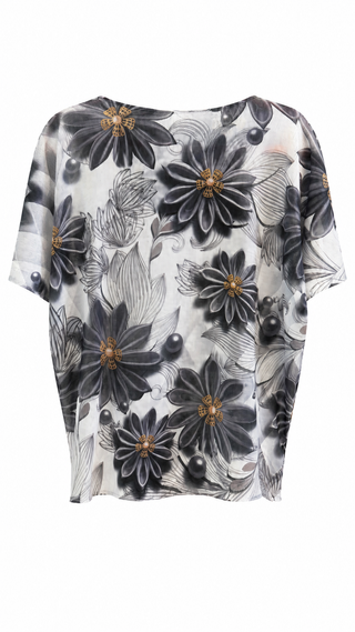 Midnight Bloom V- Neck Monaco Italian Top