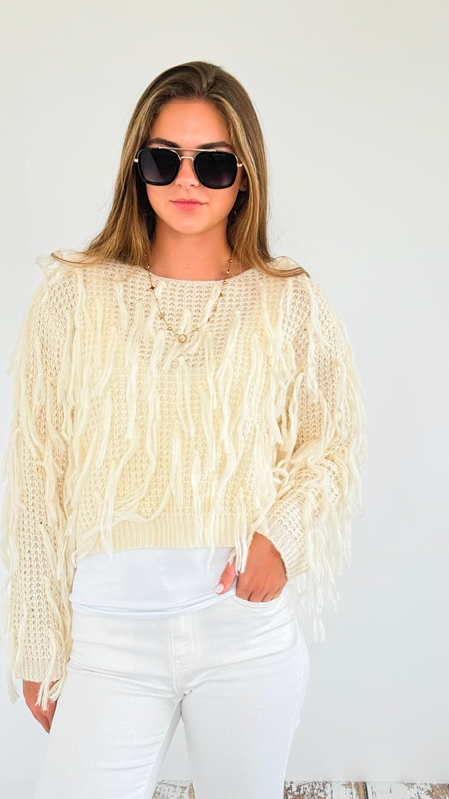 Tassel Fringe Sweater-140 Sweaters-Rousseau-Coastal Bloom Boutique, find the trendiest versions of the popular styles and looks Located in Indialantic, FL