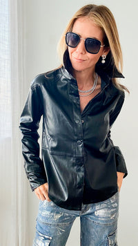 Buttery Faux Leather Button Up Blouse-130 Long Sleeve Tops-KIWI-Coastal Bloom Boutique, find the trendiest versions of the popular styles and looks Located in Indialantic, FL
