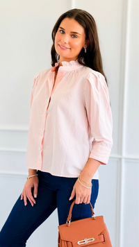 Graceful Stripes Button-Up Blouse - Blush-130 Long sleeve top-Jodifl-Coastal Bloom Boutique, find the trendiest versions of the popular styles and looks Located in Indialantic, FL