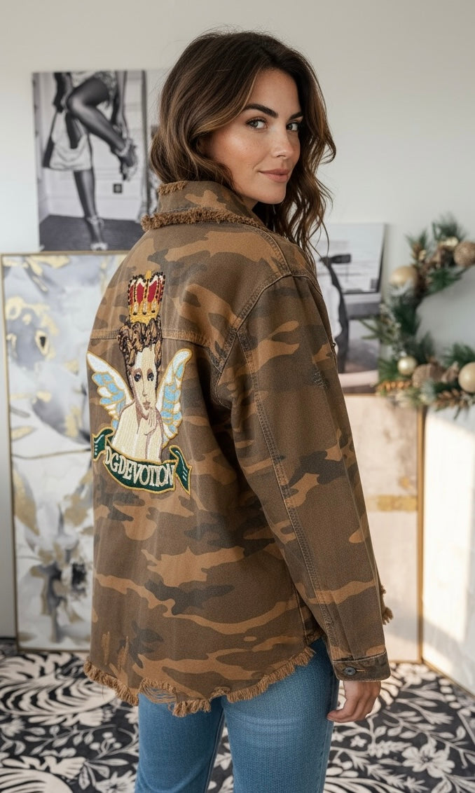CB Custom - Crowned in Camo Button Jacket-160 Jackets-Venti6 Outlet / Holly-Coastal Bloom Boutique, find the trendiest versions of the popular styles and looks Located in Indialantic, FL