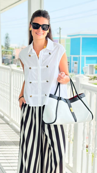 The Summer Social Sleeveless Italian Button Top