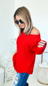 Soho Italian Boatneck Pullover - Red-140 Sweaters-Italianissimo-Coastal Bloom Boutique, find the trendiest versions of the popular styles and looks Located in Indialantic, FL