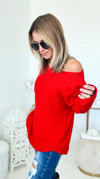 Soho Italian Boatneck Pullover - Red-140 Sweaters-Italianissimo-Coastal Bloom Boutique, find the trendiest versions of the popular styles and looks Located in Indialantic, FL