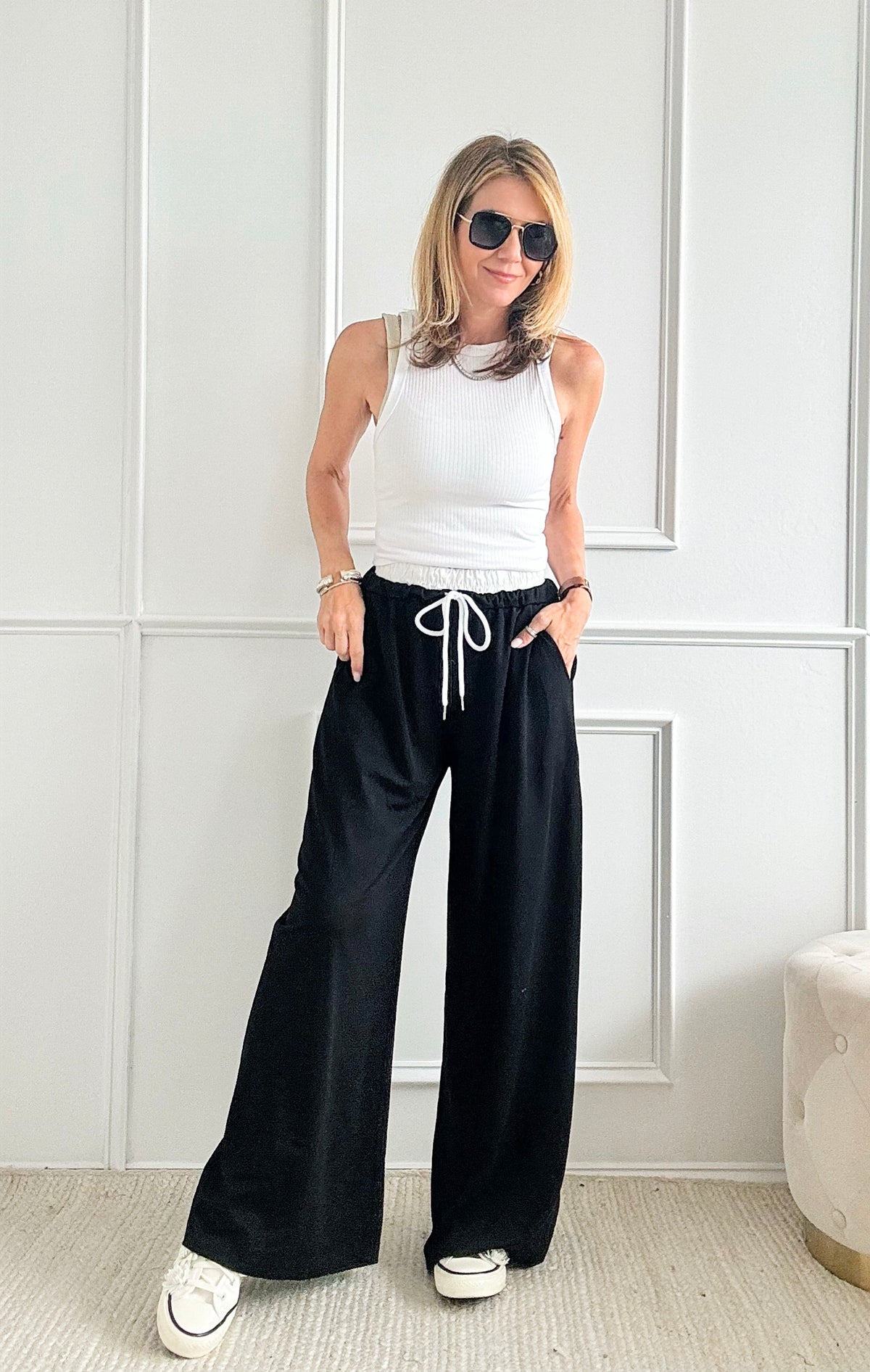Doppio Italian Statement Palazzos - Black-pants-Italianissimo-Coastal Bloom Boutique, find the trendiest versions of the popular styles and looks Located in Indialantic, FL