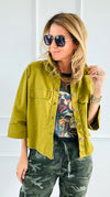 Everyday Cropped Italian Button- Down Top- Pistachio