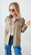 In The Field Shacket-160 Jackets-Blue Blush-Coastal Bloom Boutique, find the trendiest versions of the popular styles and looks Located in Indialantic, FL