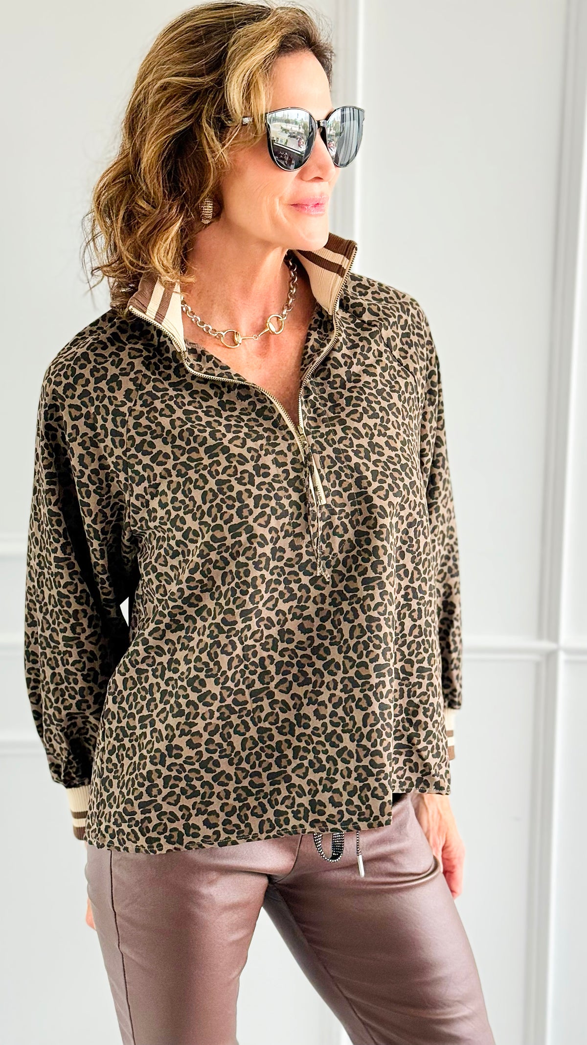 Wild Side Quarter-Zip Top-130 Long Sleeve Tops-ENTRO-Coastal Bloom Boutique, find the trendiest versions of the popular styles and looks Located in Indialantic, FL