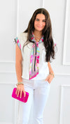 Park Avenue Silk-Trim Blouse-00 Sleevless Tops-PASTEL DESIGN-Coastal Bloom Boutique, find the trendiest versions of the popular styles and looks Located in Indialantic, FL