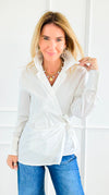 City Muse Wrap Top - Off White-130 Long Sleeve Tops-IRIS-Coastal Bloom Boutique, find the trendiest versions of the popular styles and looks Located in Indialantic, FL