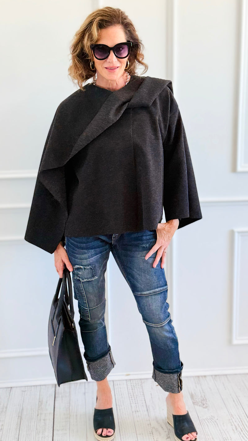 Modern & Elegance Italian Shawl Jacket- Black-150 Cardigans/Layers-SEE YOU IN ROME-Coastal Bloom Boutique, find the trendiest versions of the popular styles and looks Located in Indialantic, FL