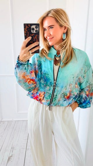 Painted Tide Italian Zip Up Jacket- Turquoise