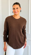 Round Neck Basic Sweater - Brown-140 Sweaters-Zenana-Coastal Bloom Boutique, find the trendiest versions of the popular styles and looks Located in Indialantic, FL